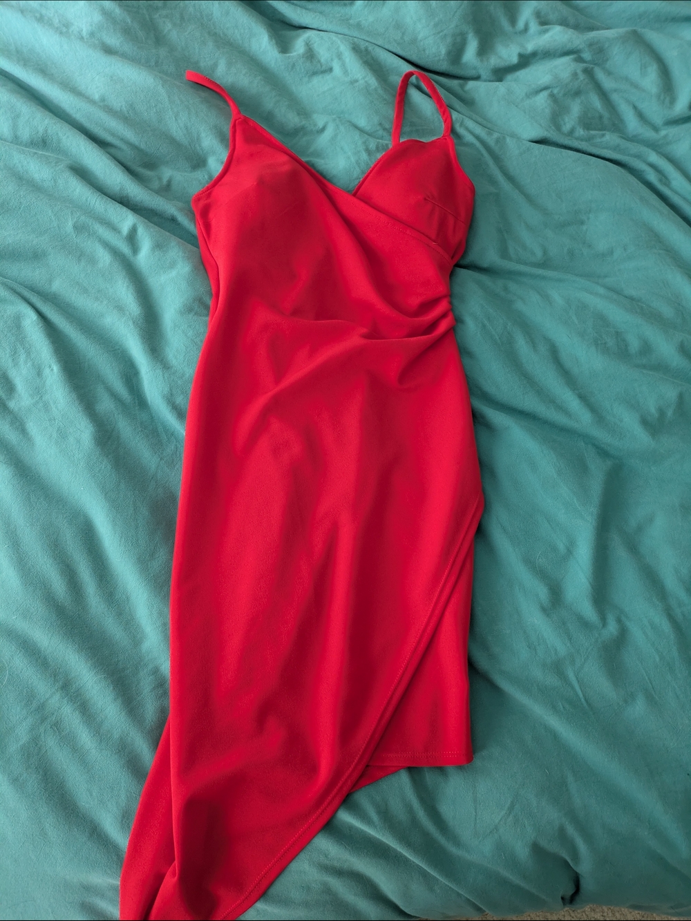 Planet Gold Red Asymmetrical Slip Dress Size S Bodycon Stretch Wrap Straps